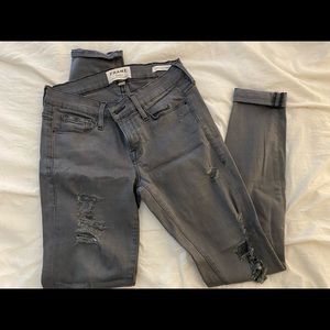Frame grey distress skinny jeans